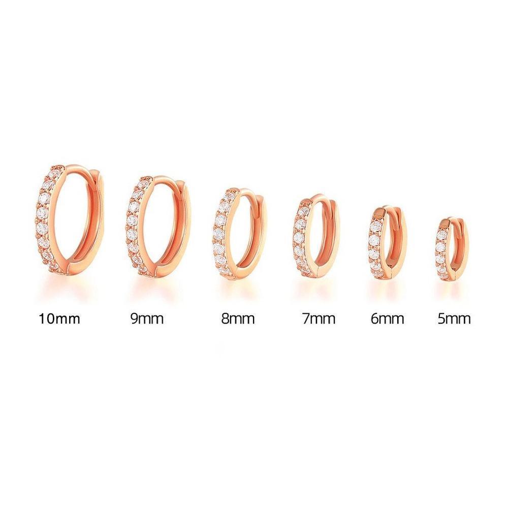 7sizes Hoop Earring Silver Zirconia Ear Huggie Hoop Cartilage Piercing Jewellery - Silver-5mm