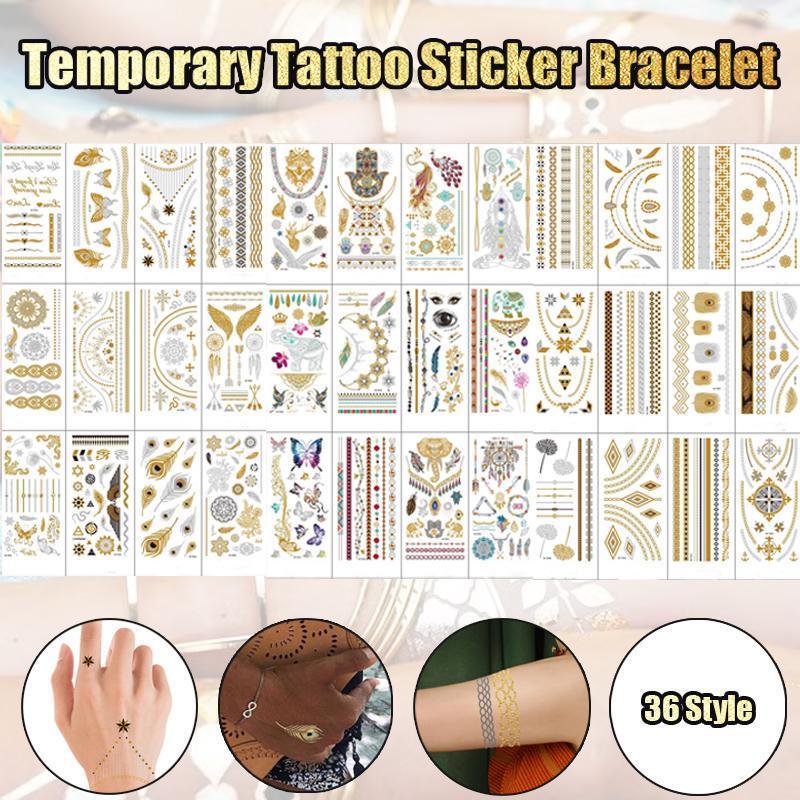 Women Lady Metallic gold silver color boho arm Body Temporary Tattoo Sticker Art - MTOM19