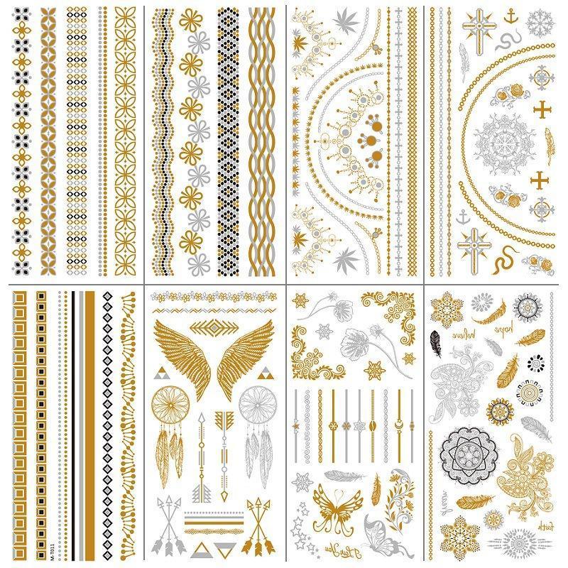 Women Lady Metallic gold silver color boho arm Body Temporary Tattoo Sticker Art - MTOM21