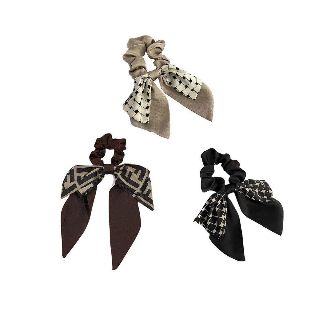 Women Elegant Scrunchies for Hair Ribbon Ties Bow Scrunchies Ponytail Scrunchie - Brown