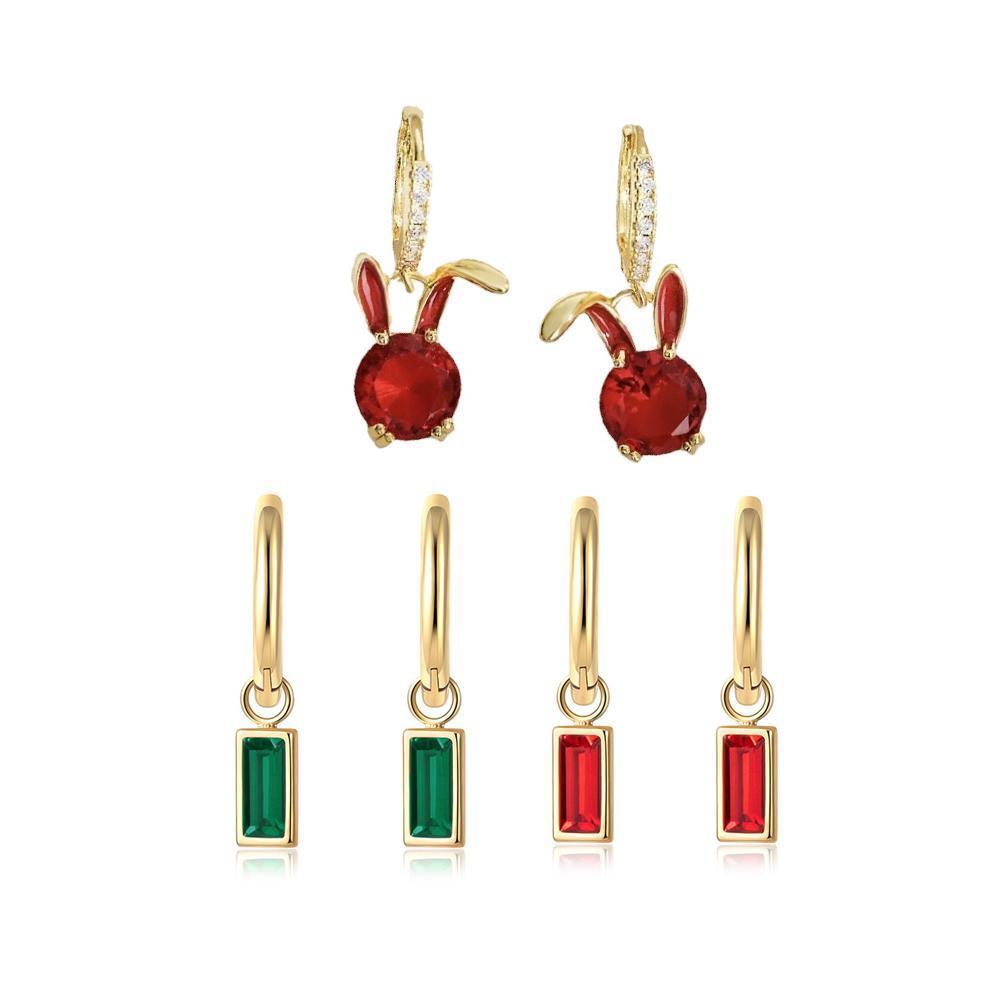 Fashion Gold Zircon Earrings Stud Drop Dangle Wedding Best Gift For Women - Square-Green