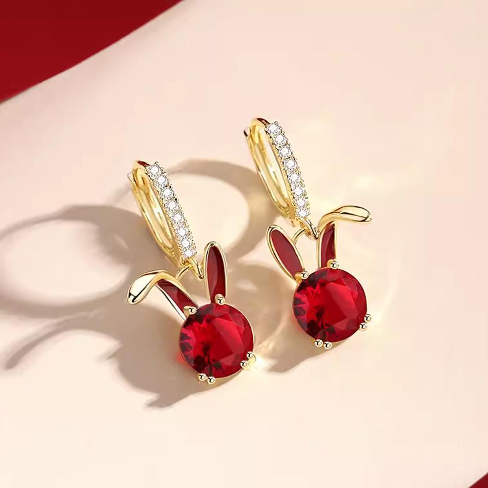 Fashion Gold Zircon Earrings Stud Drop Dangle Wedding Best Gift For Women - Square-Red