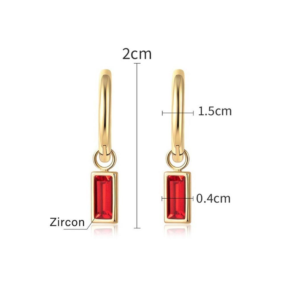 Fashion Gold Zircon Earrings Stud Drop Dangle Wedding Best Gift For Women - Square-Red