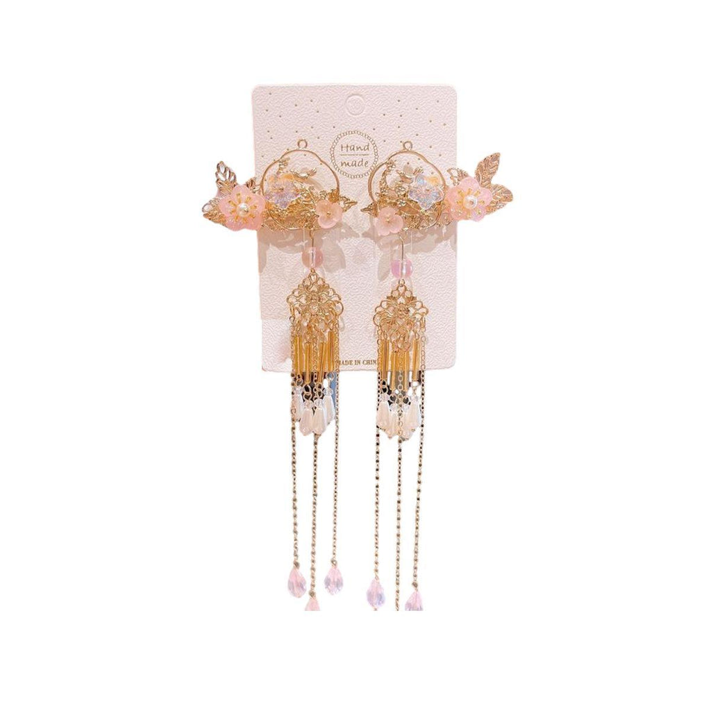2Pcs Hanfu Flower Hair Clip with Pearl Tassel Butterfly Hairpin for Women and Girls Party - E018