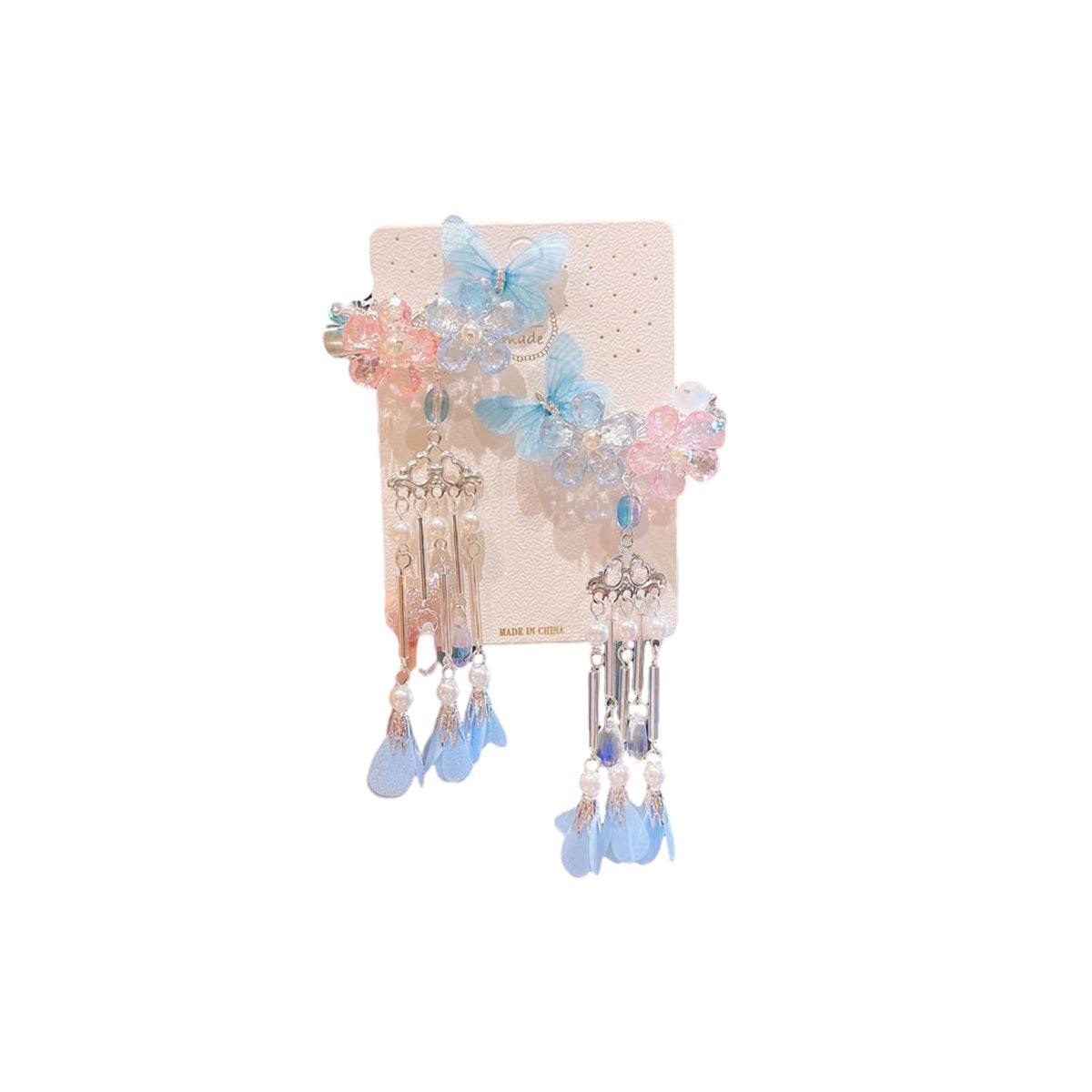 2Pcs Hanfu Flower Hair Clip with Pearl Tassel Butterfly Hairpin for Women and Girls Party - 13