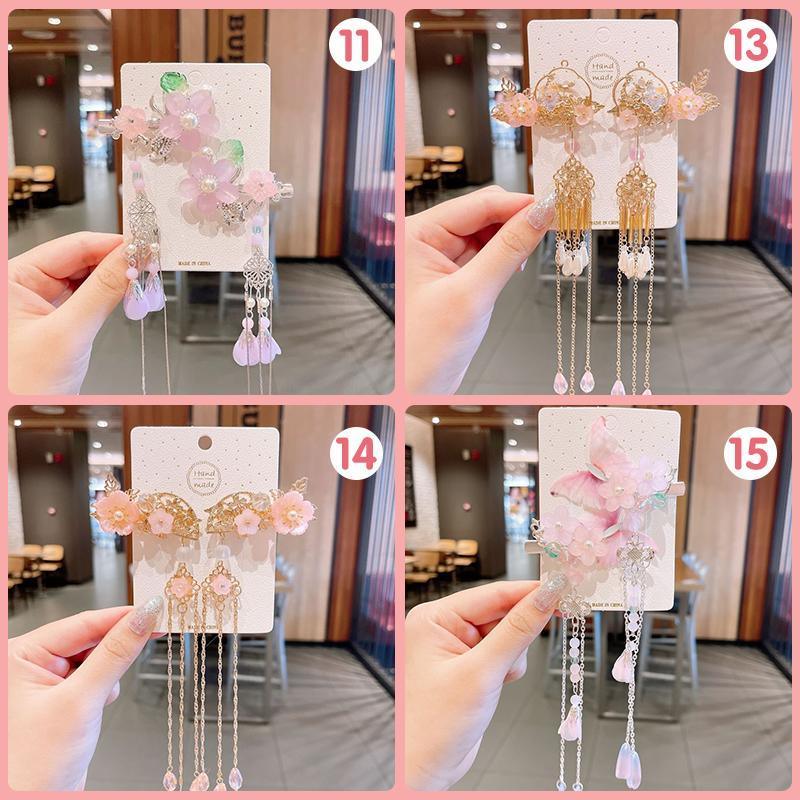 2Pcs Hanfu Flower Hair Clip with Pearl Tassel Butterfly Hairpin for Women and Girls Party - 4