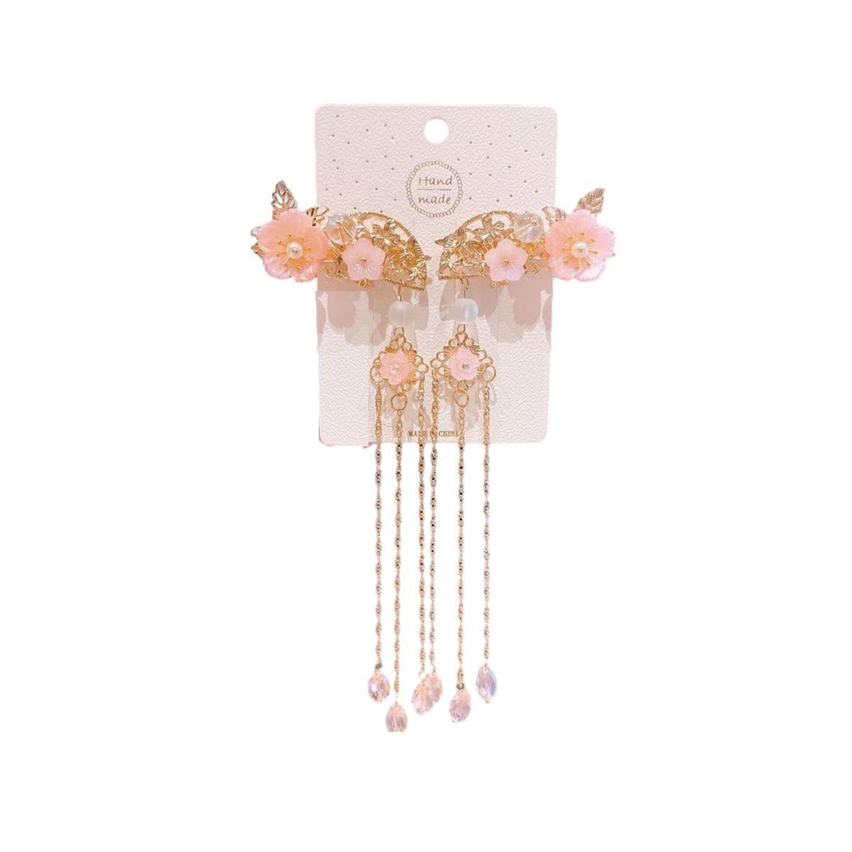 2Pcs Hanfu Flower Hair Clip with Pearl Tassel Butterfly Hairpin for Women and Girls Party - 4
