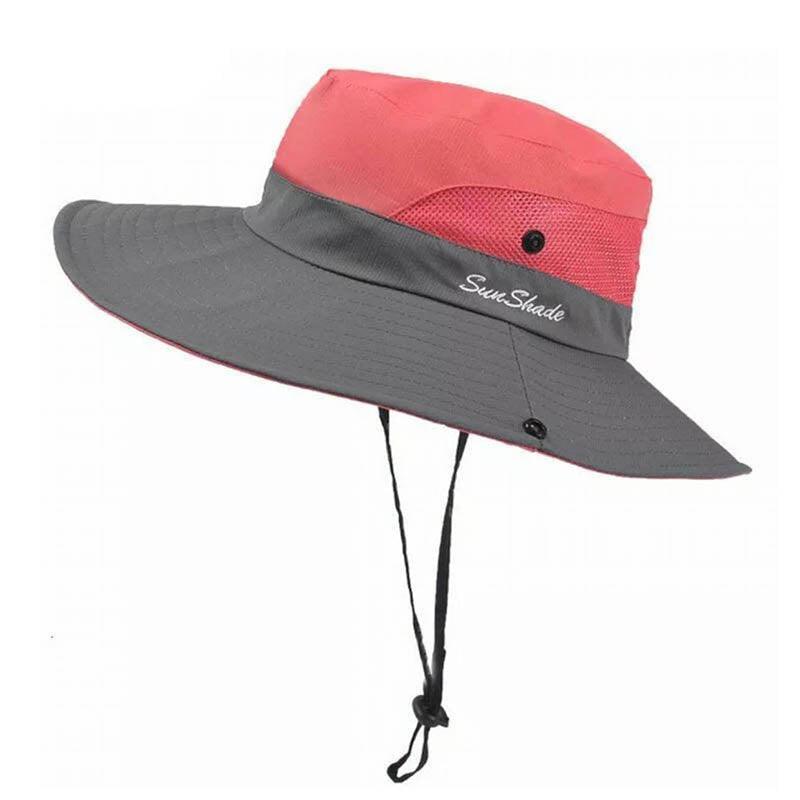 Women Wide Brim Ponytail Hat Sun Protect Visor Summer Beach Cap Anti Uv Floppy - Yellow