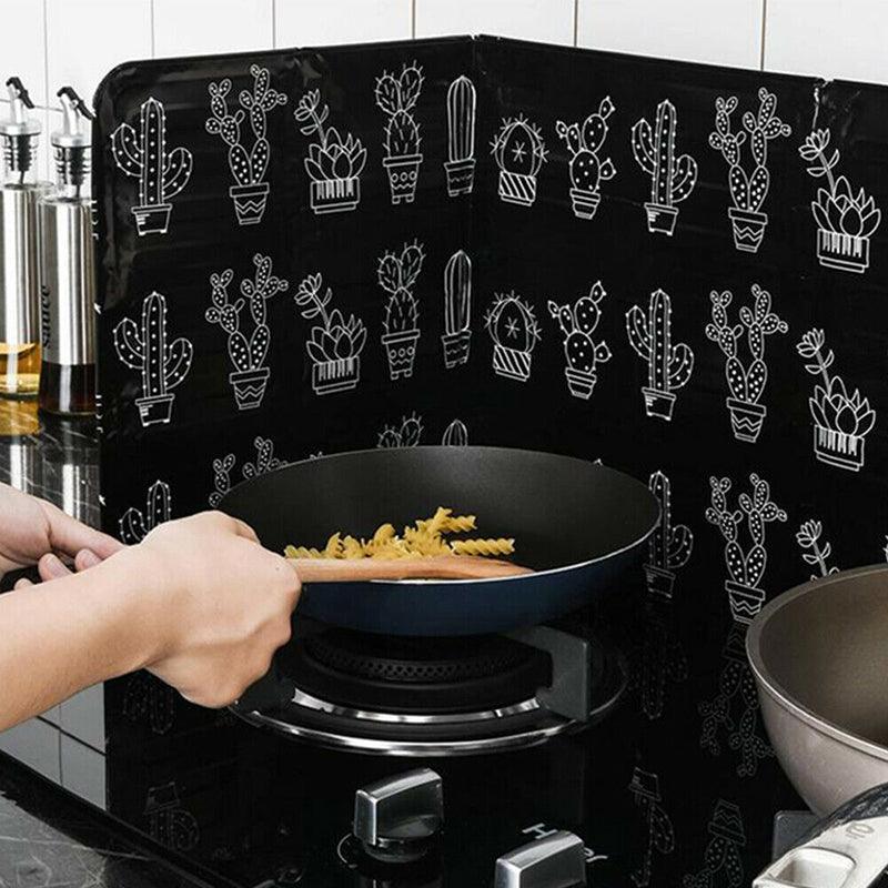 Kitchen Oil Splash Guard Wall Foil Protector Stove Cover Removable Baffle Screen - Yellow Cat