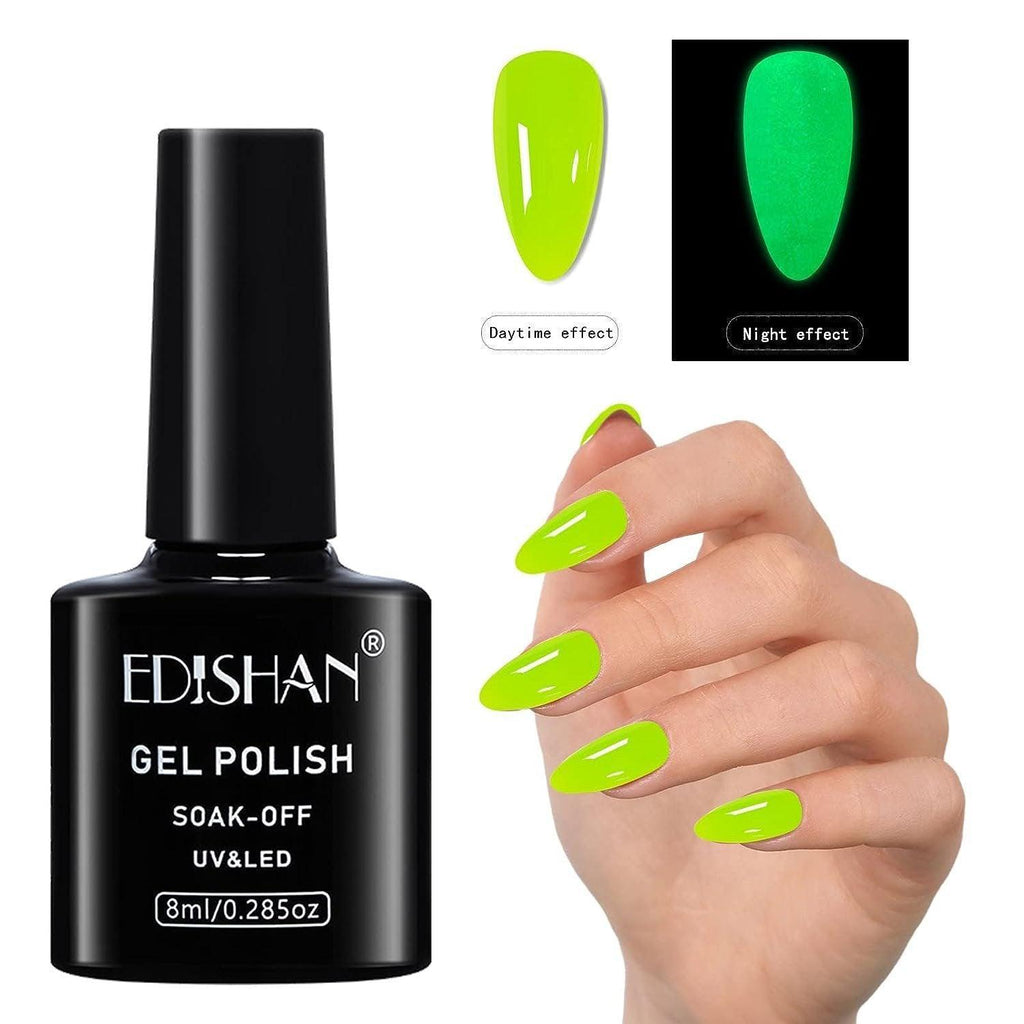 8ml Fluorescent Glow-In-Dark Gel Soak Off UV LED Nail Art Varnish DIY Luminous - 03#Fluorescent Green