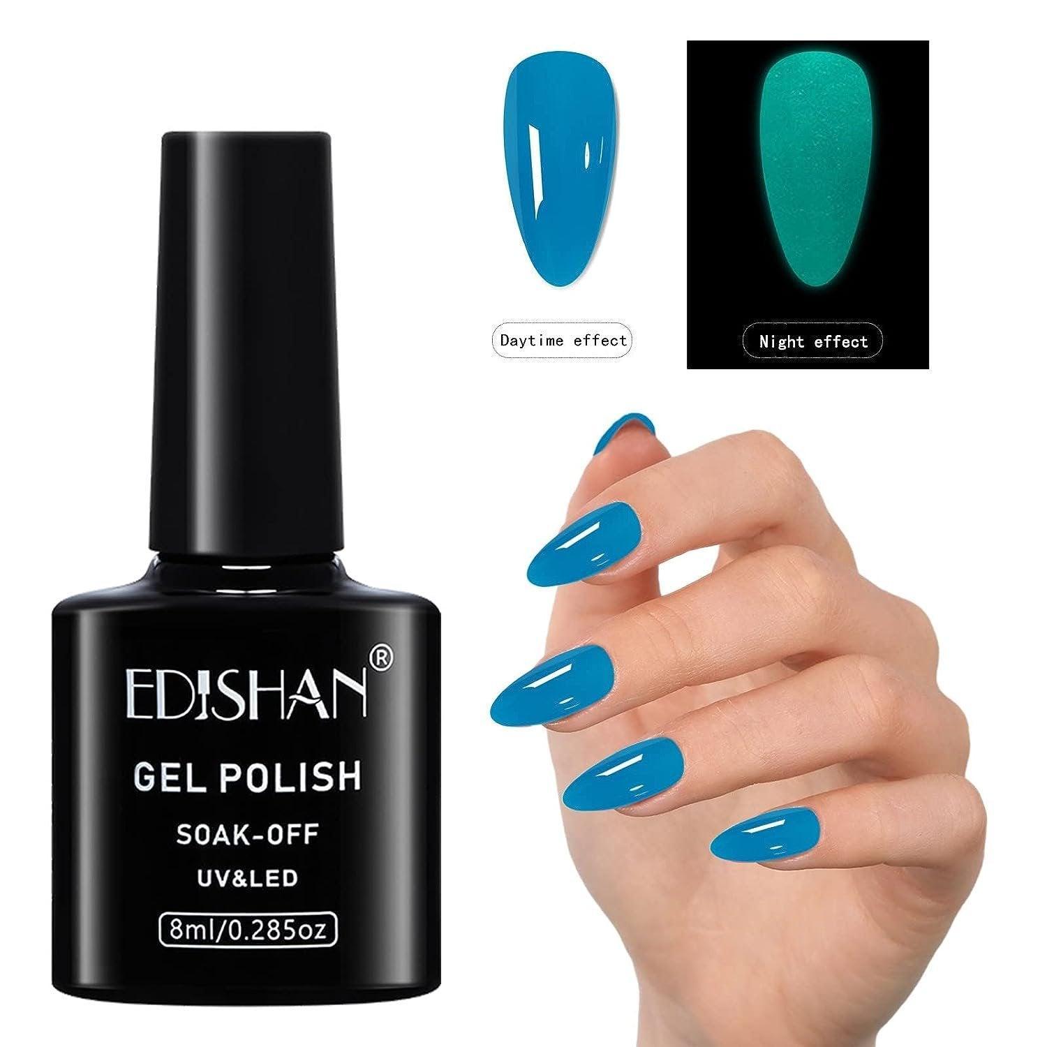 8ml Fluorescent Glow-In-Dark Gel Soak Off UV LED Nail Art Varnish DIY Luminous - 07#Fluorescent Blue