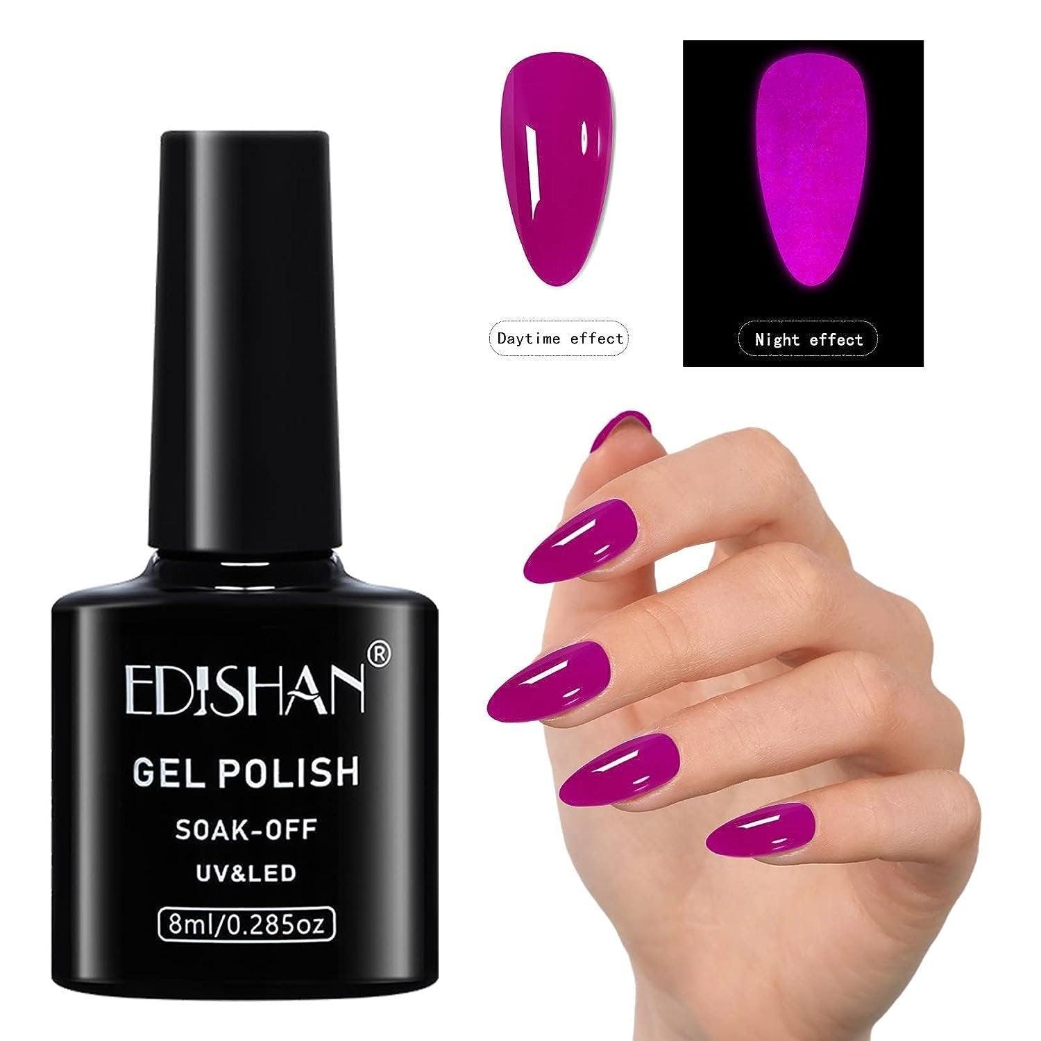 8ml Fluorescent Glow-In-Dark Gel Soak Off UV LED Nail Art Varnish DIY Luminous - 08#Fluorescent Purple Sweet Potao