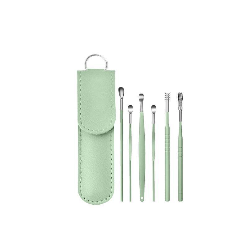 6Pcs Earpick Ear Wax Curette Ear Cleaner Remover Spoon Ear Cleaning Tool Kit - Purple
