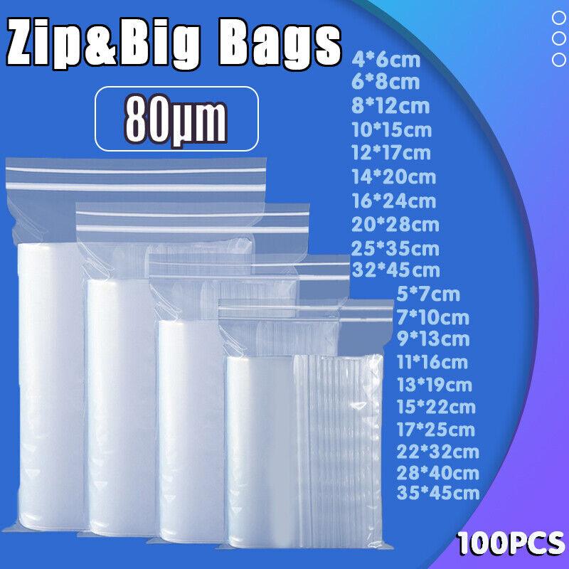 100X Bulk Clear Resealable PE Plastic Zip Bags - 8*12cm 100PCS