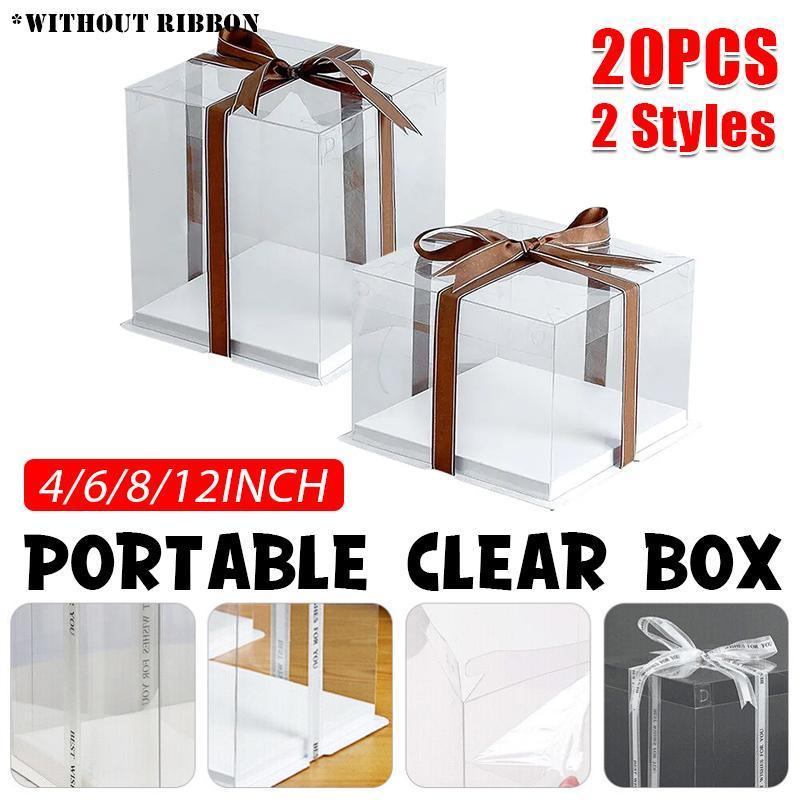 20 PCS Clear Treat Box Box Portable Cake Display Transparent Birthday Cake - 8 INCH(without ribbon)-Single