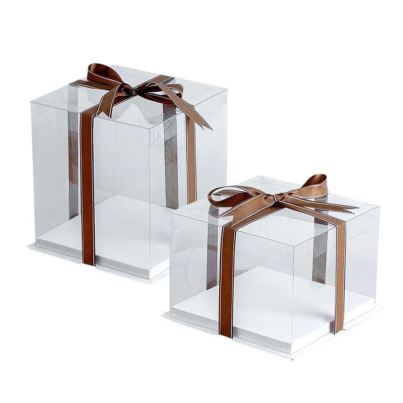 20 PCS Clear Treat Box Box Portable Cake Display Transparent Birthday Cake - 4 INCH(without ribbon)-Double