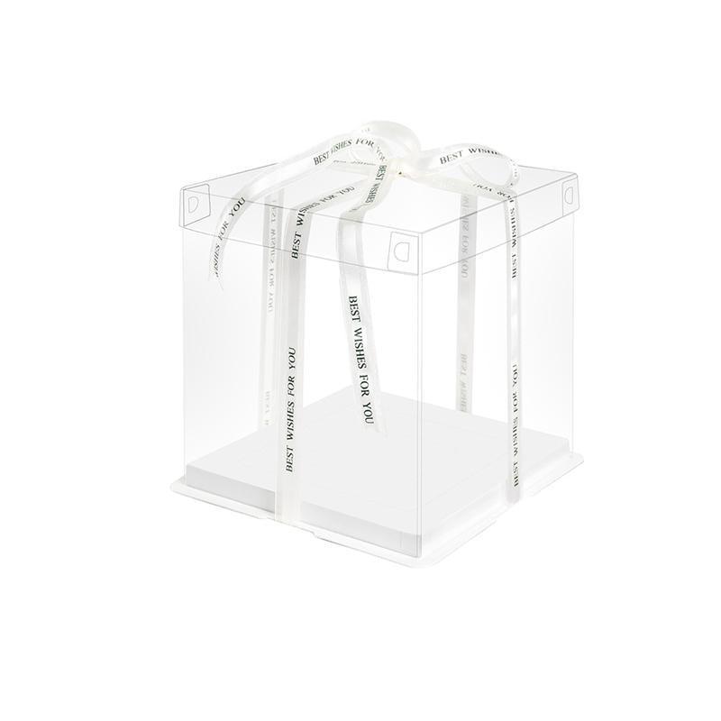 20 PCS Clear Treat Box Box Portable Cake Display Transparent Birthday Cake - 4 INCH(without ribbon)-Double