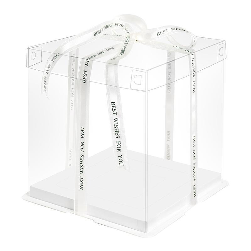 20 PCS Clear Treat Box Box Portable Cake Display Transparent Birthday Cake - 4 INCH(without ribbon)-Double