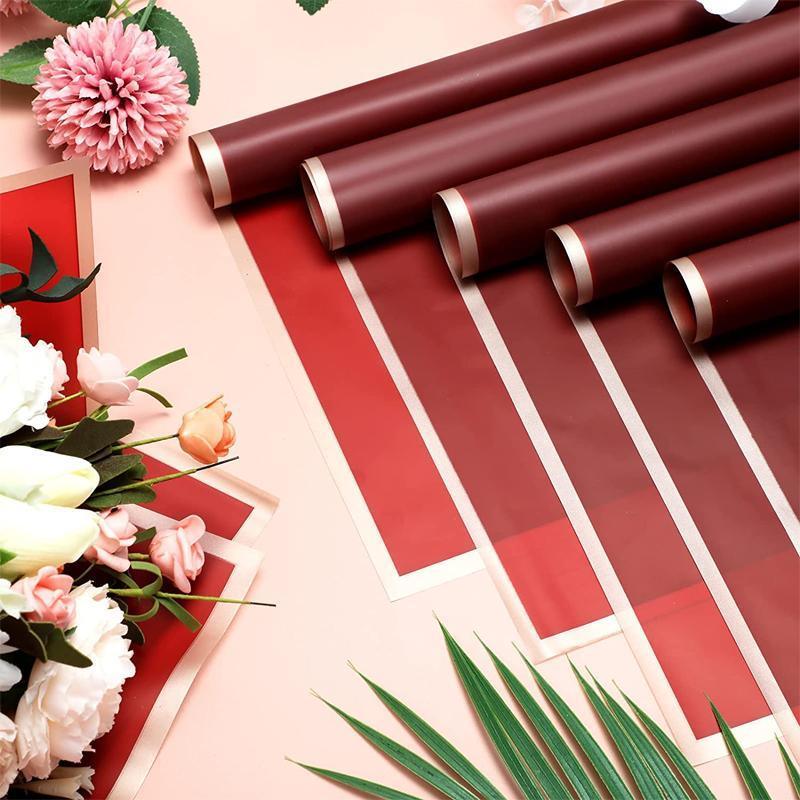 100PCS Waterproof Flower Gift Wrapping Paper Florist Bouquet Craft Packaging - Silver-Red