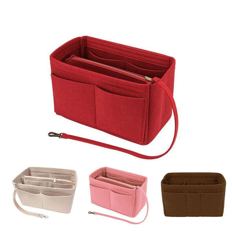 Felt Handbag Organizer Insert with Multiple Pockets for Tote and Purse - Beige M Size