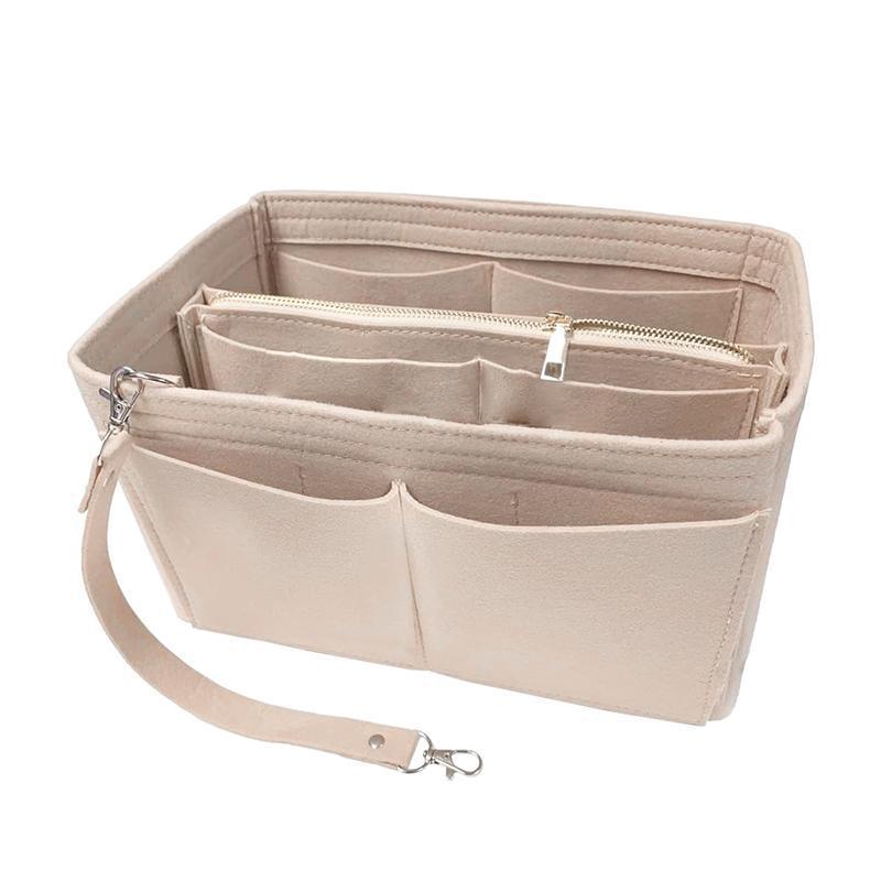 Felt Handbag Organizer Insert with Multiple Pockets for Tote and Purse - Beige M Size