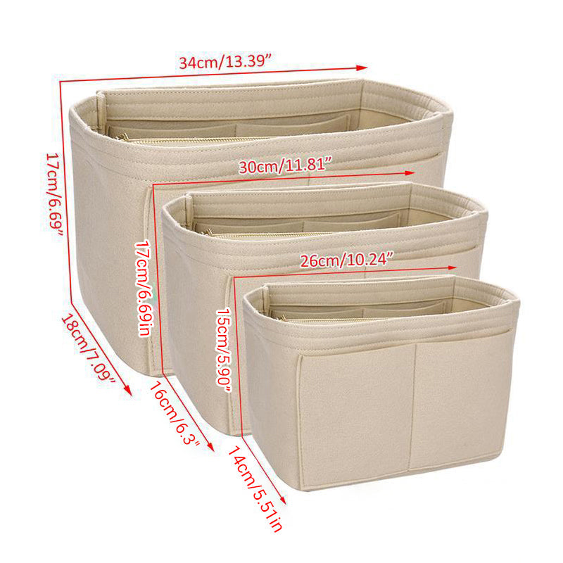 Felt Handbag Organizer Insert with Multiple Pockets for Tote and Purse - Beige L Size