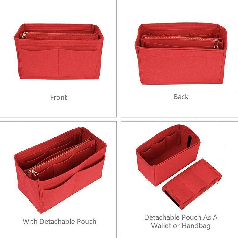 Felt Handbag Organizer Insert with Multiple Pockets for Tote and Purse - Beige L Size