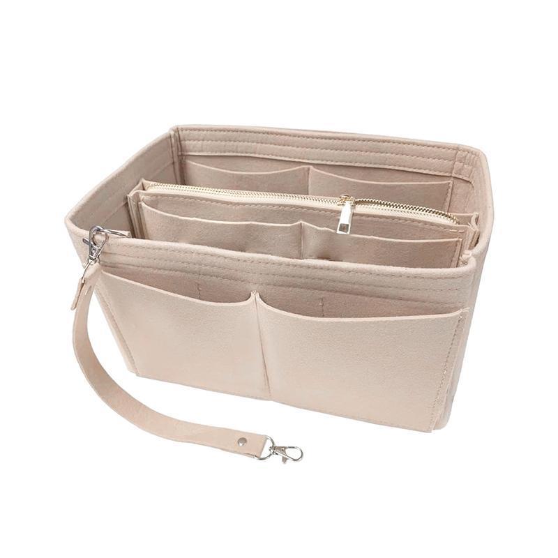 Felt Handbag Organizer Insert with Multiple Pockets for Tote and Purse - Beige L Size