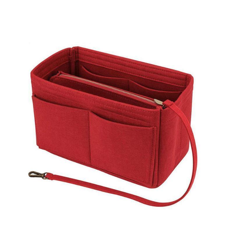Felt Handbag Organizer Insert with Multiple Pockets for Tote and Purse - Pink L Size
