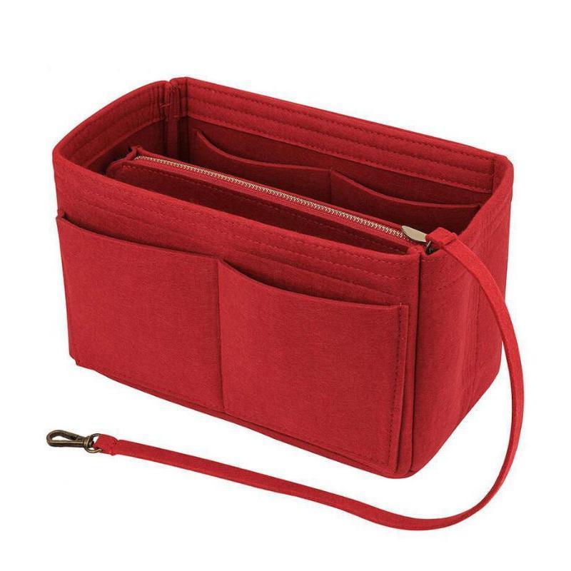 Felt Handbag Organizer Insert with Multiple Pockets for Tote and Purse - Pink L Size