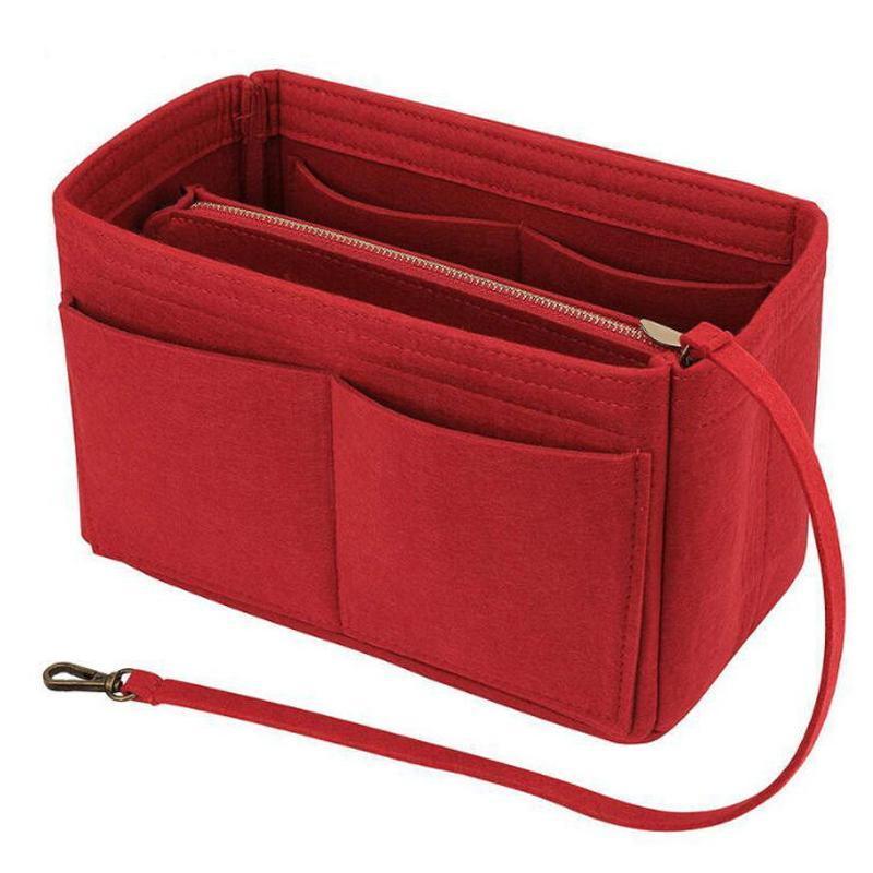 Felt Handbag Organizer Insert with Multiple Pockets for Tote and Purse - Pink XL Size