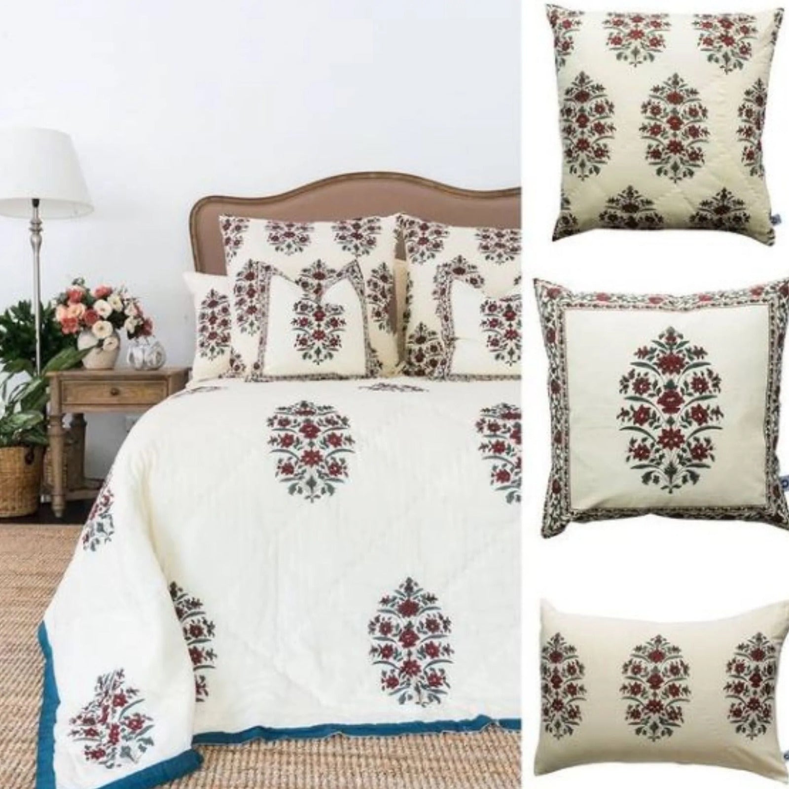 1x Kolka Cotton Gulbahar Quilted Euro Sham Superior Quality High Durable - Ruby