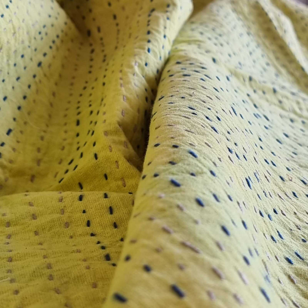 Mustard Peony Kantha Bedspread Coverlet - Mustard (King - 228 cm x 274 cm)