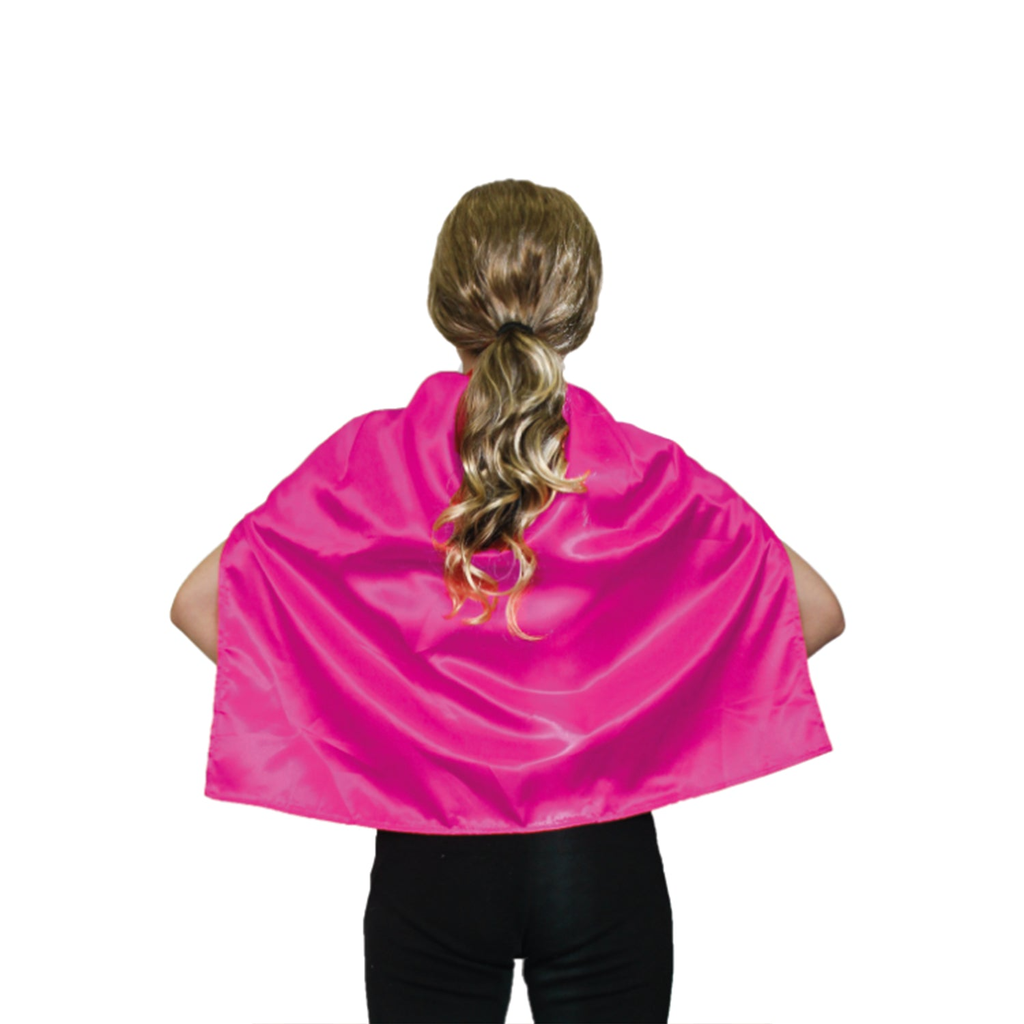 SHORT CAPE Kids Childrens Party Costume Vampire Coat School Team Colours - Hot Pink