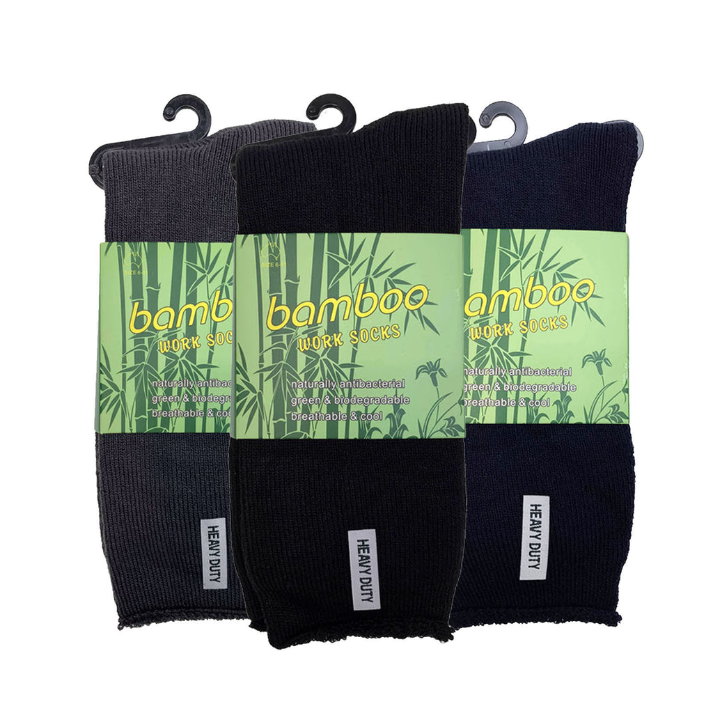 3 Pairs PREMIUM BAMBOO SOCKS Mens Heavy Duty Thick Work Socks Cushion BULK - Assorted Colour Pack - 11-14