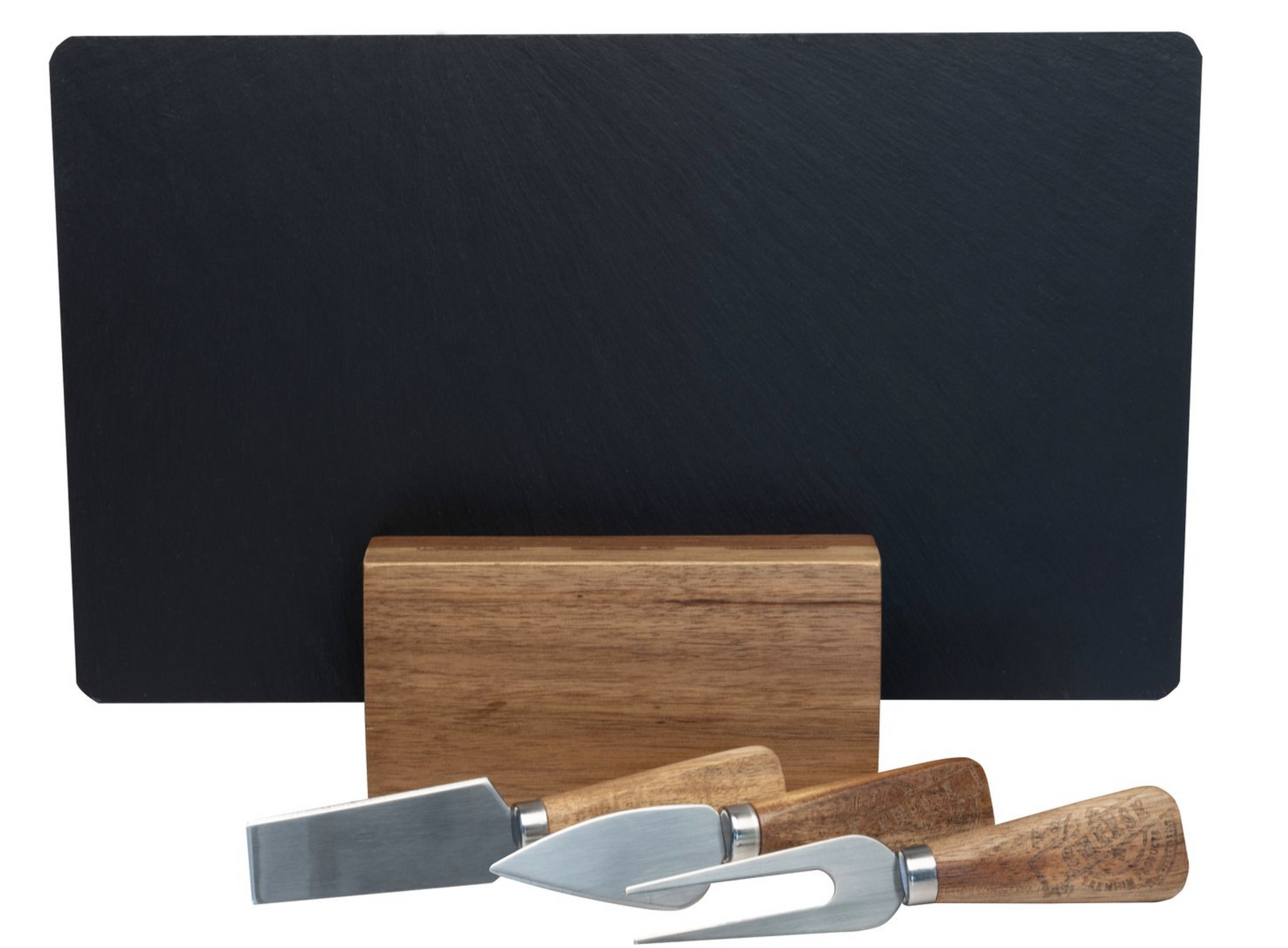 4pc Euroline Slate Wooden 30cm Cheese Board w/ Plane Knife / Fork - Brown