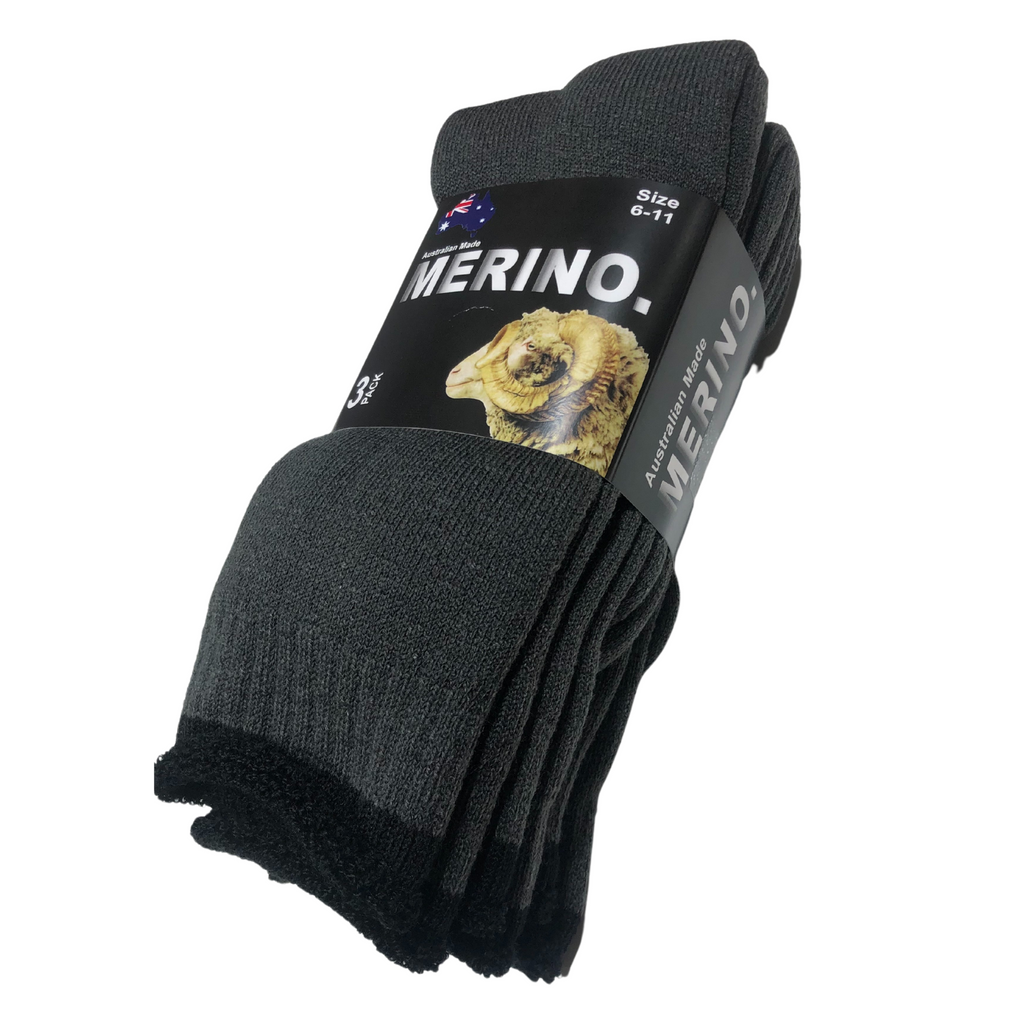 6 Pairs MERINO WOOL SOCKS Mens Heavy Duty Premium Thick Work Socks Cushion BULK - Dark Grey - 6-11