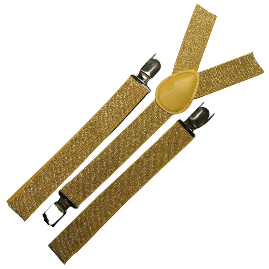 6x Mens Suspenders Braces Adjustable Strong Clip On Elastic Formal Wedding BULK - Gold (Glitter)