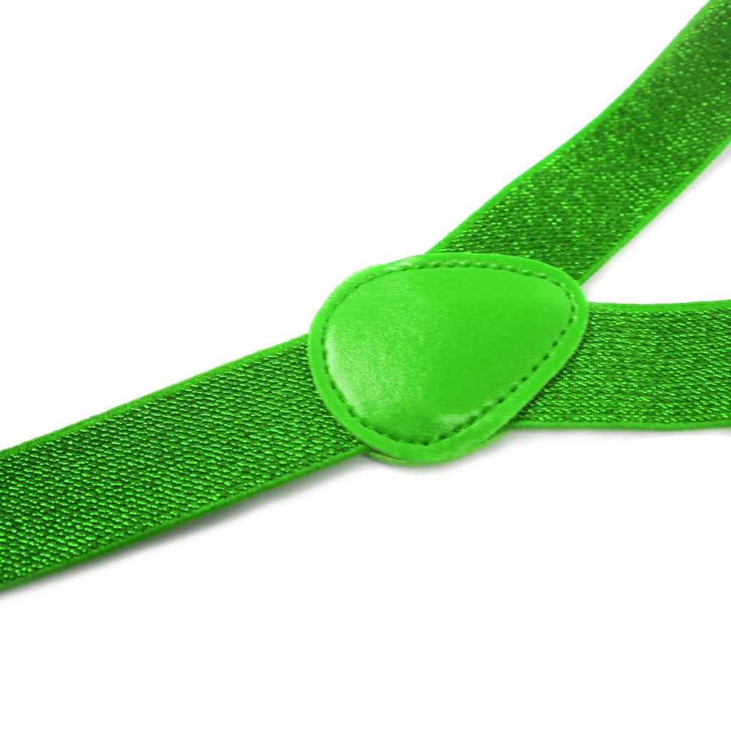 6x Mens Suspenders Braces Adjustable Strong Clip On Elastic Formal Wedding BULK - Green (Glitter)