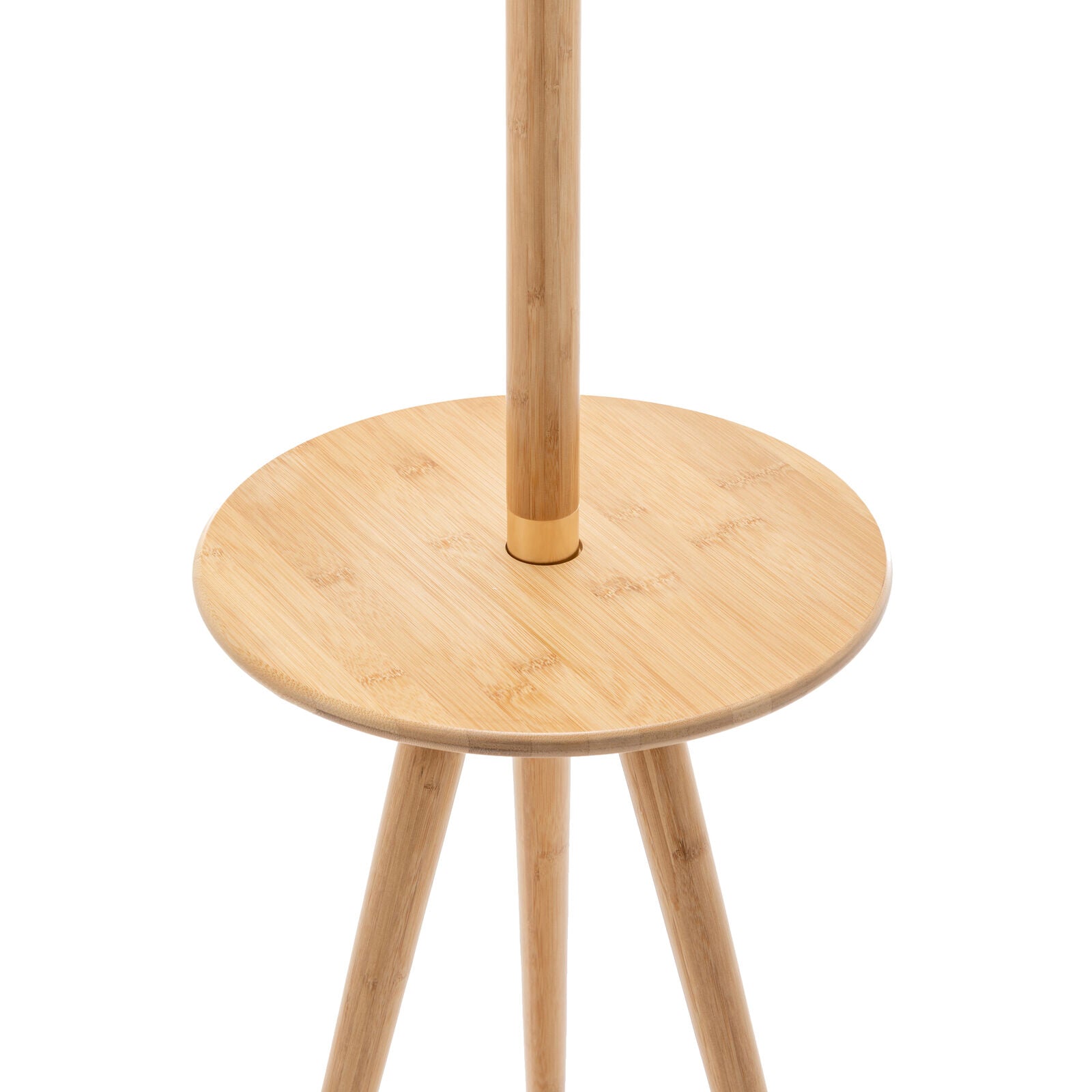 165cm Adjustable Bamboo Tripod Floor Lamp Light with Linen Shade & Built-In Table