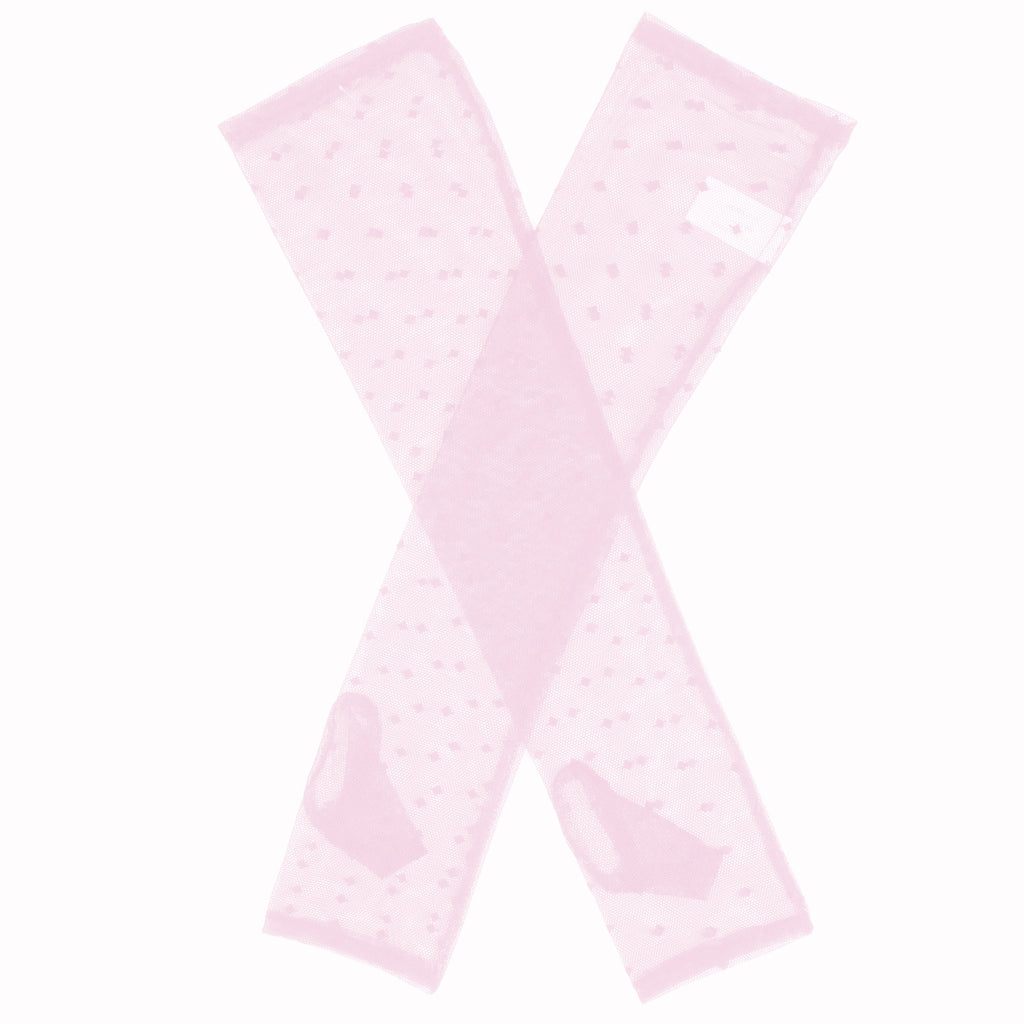 Dents Womens Long Tulle Flock Dot Fingerless Mittens Gloves - Pink