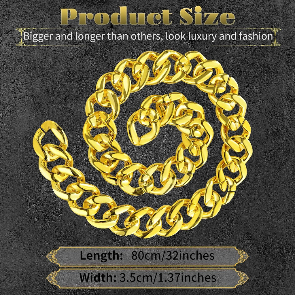 Adjustable Big Links Plastic Gold Color Chain Necklace Chunky Choker Party Costume Pimp