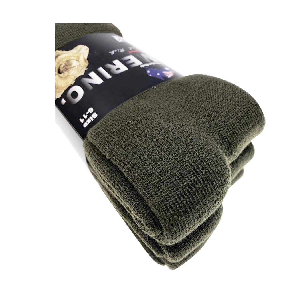 9 Pairs MERINO WOOL SOCKS Mens Heavy Duty Premium Thick Work Socks Cushion BULK - Olive - 11-14