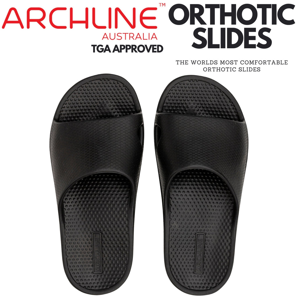 Archline Rebound Orthotic Slides Flip Flop Thongs Slip On Arch Support - Black - Euro 41