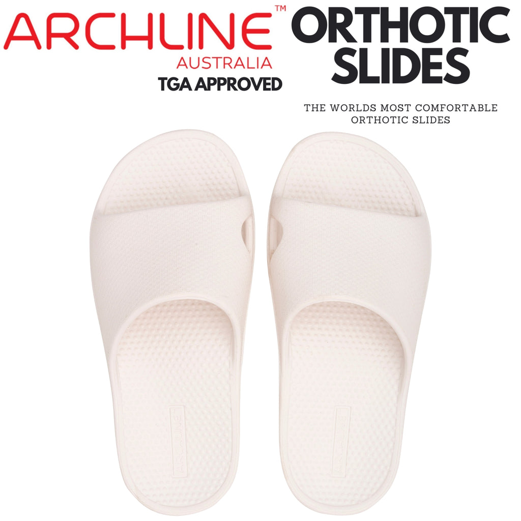 Archline Rebound Orthotic Slides Flip Flop Thongs Slip On Arch Support - White - Euro 42