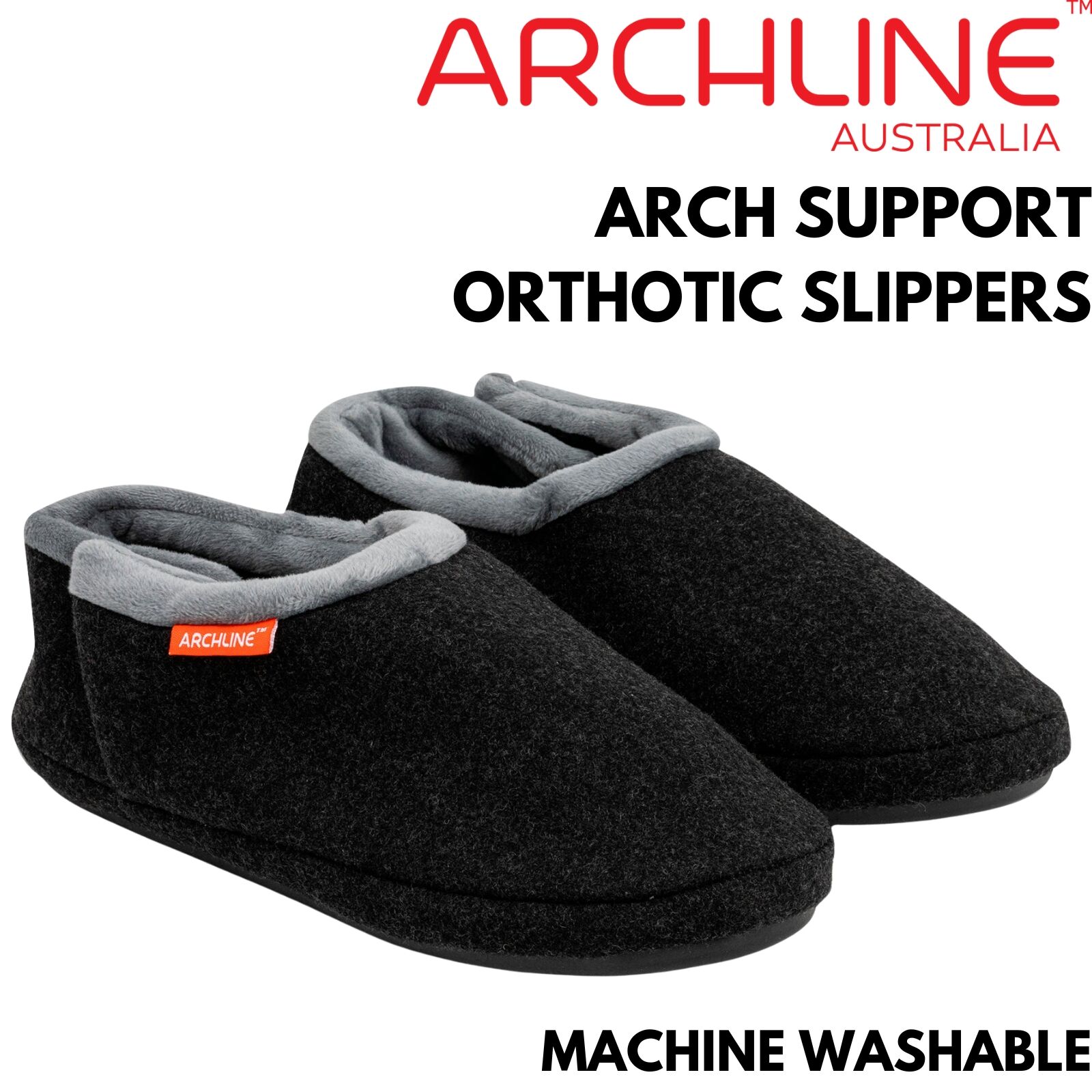 ARCHLINE Orthotic Slippers CLOSED Arch Scuffs Orthopedic Moccasins Shoes in Charcoal Marle - EUR 46