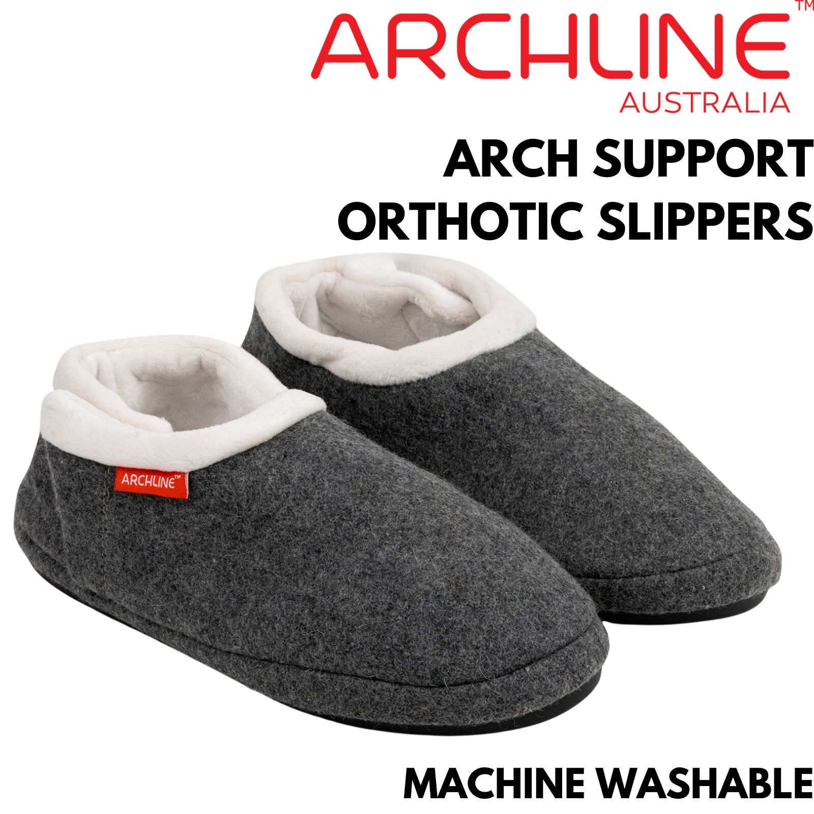 ARCHLINE Orthotic Slippers CLOSED Arch Scuffs Orthopedic Moccasins Shoes in Grey Marle - EUR 45