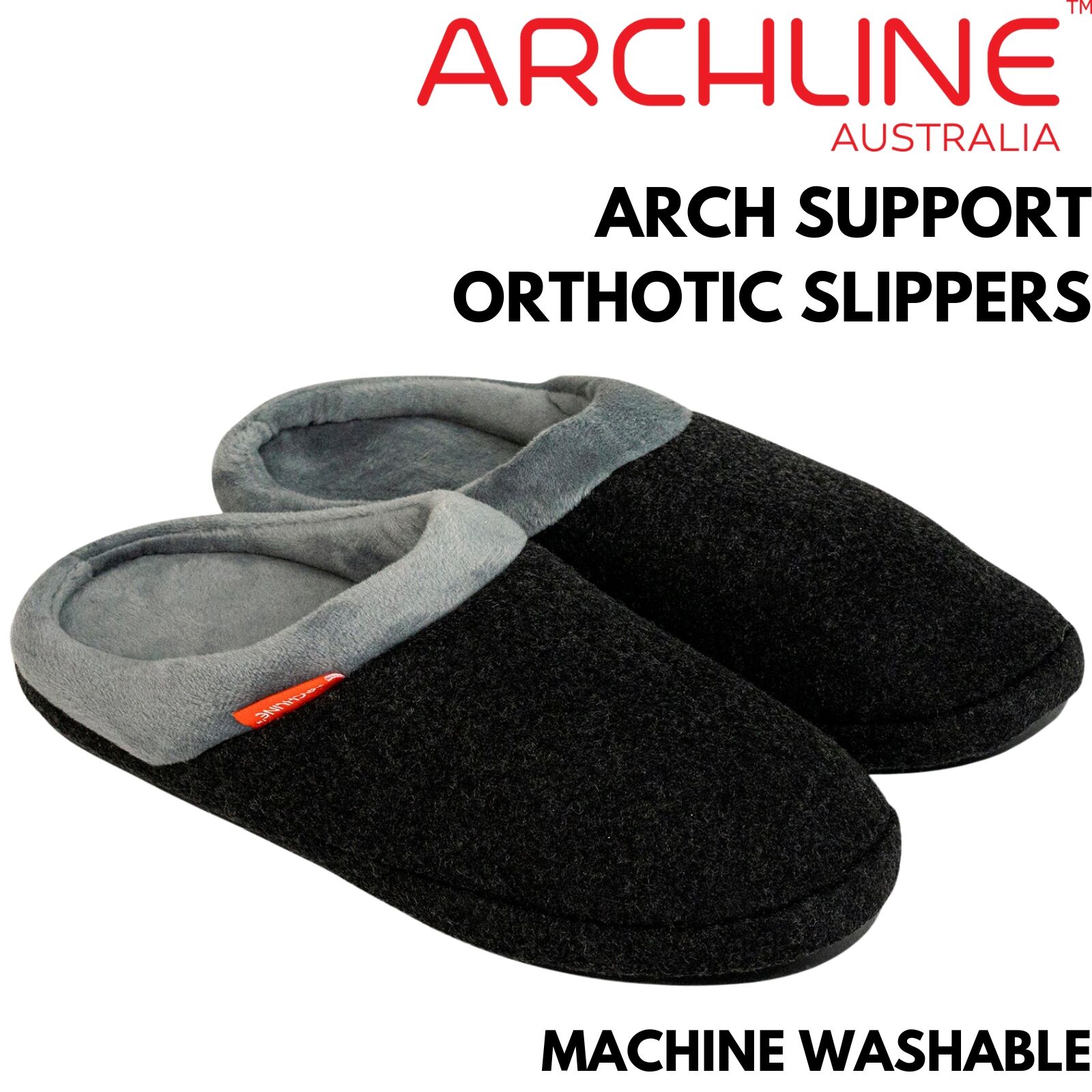 ARCHLINE Orthotic Slippers Slip On Arch Scuffs Orthopedic Moccasins in Charcoal Marle - EUR 41