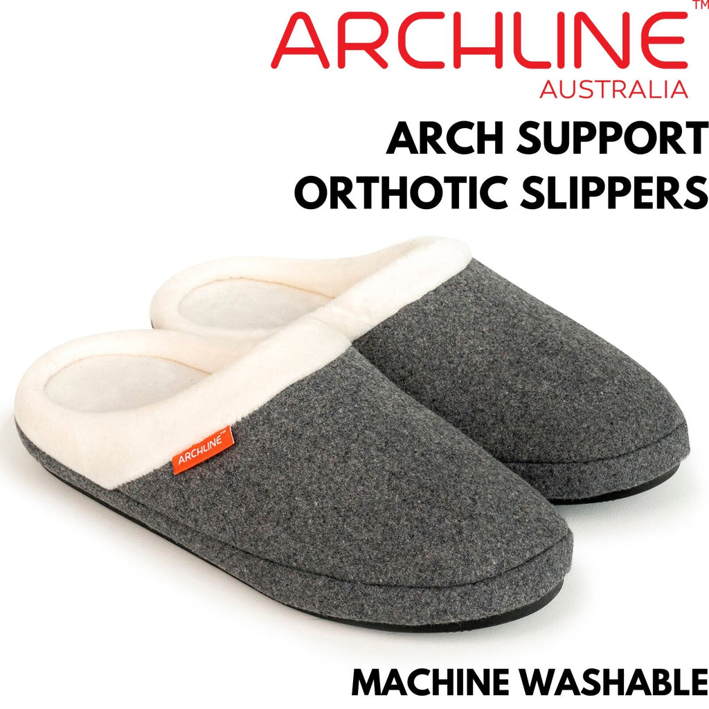 ARCHLINE Orthotic Slippers Slip On Arch Scuffs Orthopedic Moccasins in Grey Marle - EUR 40
