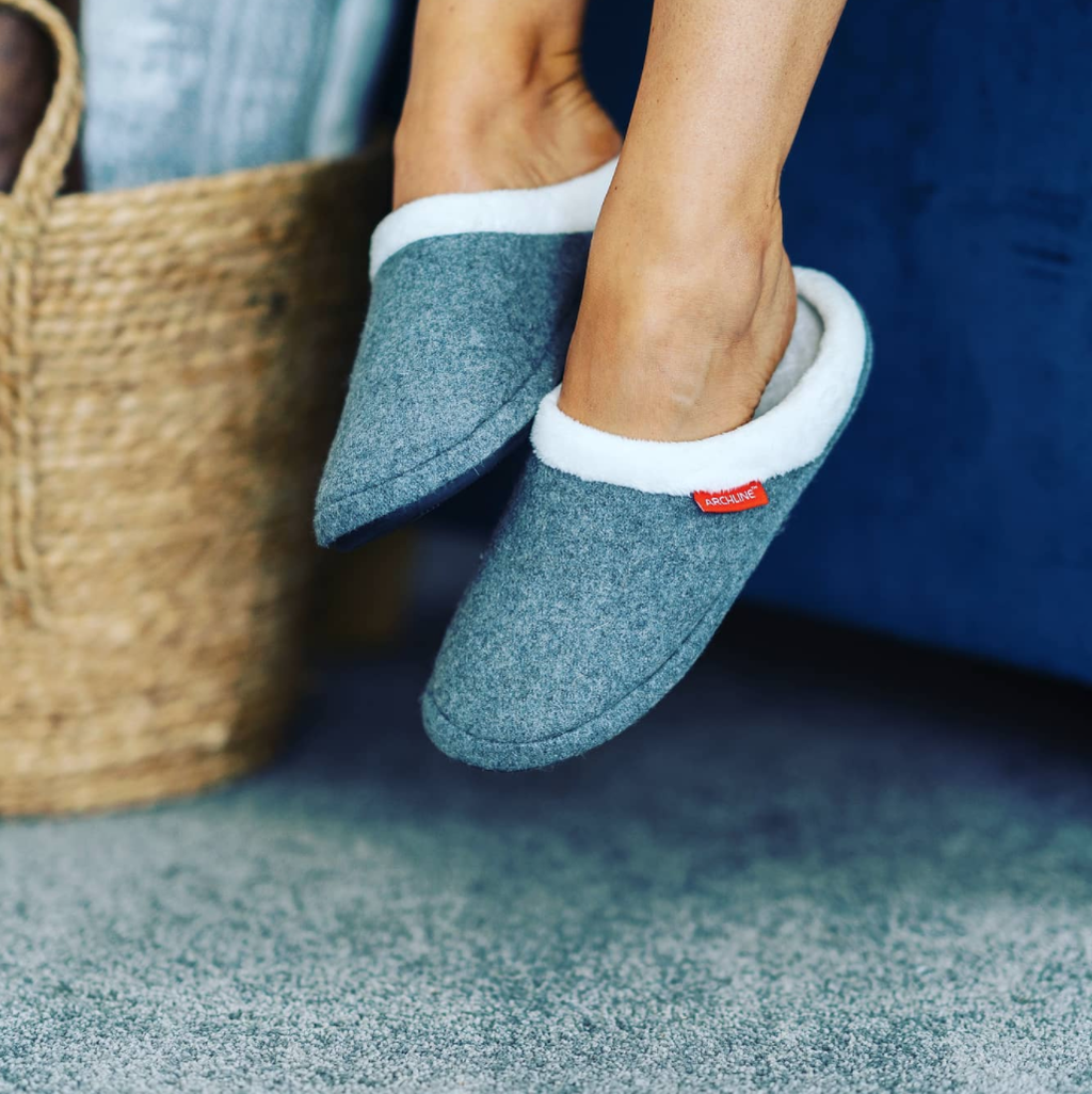 ARCHLINE Orthotic Slippers Slip On Arch Scuffs Orthopedic Moccasins in Grey Marle - EUR 40